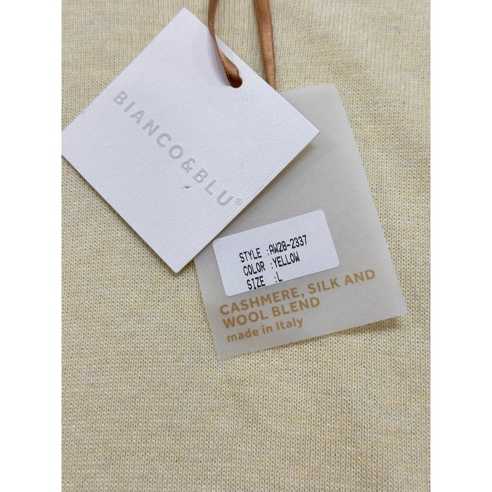 NWT Bianco & Blu Pale Yellow Cashmere Silk Wool Blend Sweater Top Large - Picture 5 of 10